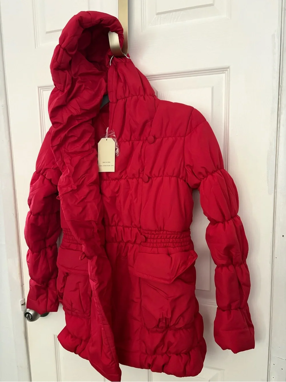 Girls' Bright Red Hooded Puffer Coat